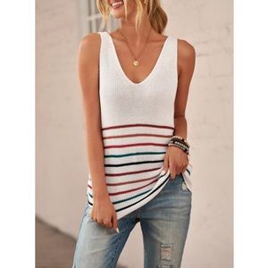 Women’s Sleeveless V-Neck Stripes Knit Tank Top Shirt (2XL) NWOT